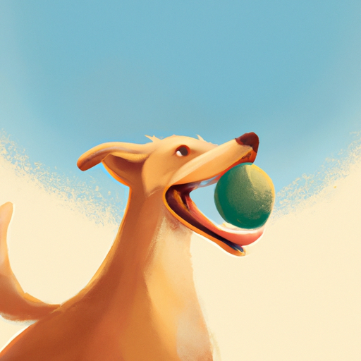 כלב מגזע גדול משחק בשמחה עם כדור גדול